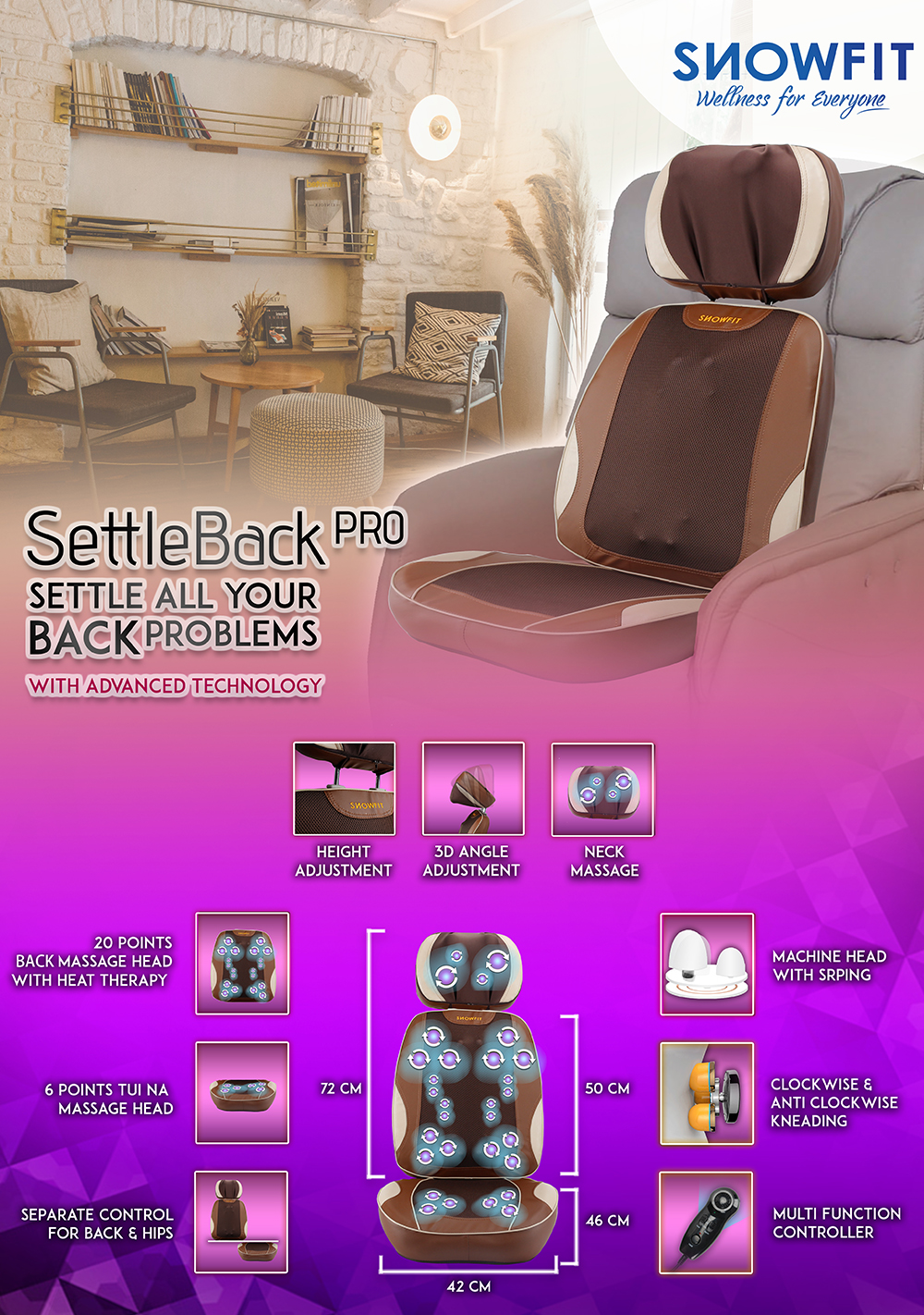 SettleBack Multifunctional Kneading & Vibration Portable Massager Chair for Neck, Back,Hips,Thigh & Legs
